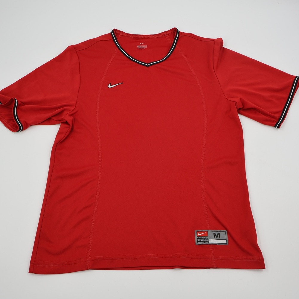 Nike Soccer Jersey Mens Medium Red Dri-FIT V-Neck Short Sleeve S30205ATF USA